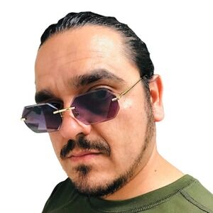 Rimless Sunglasses Gradient Black Lens Gold Frame Fashion Trendy Men‎ Lentes New